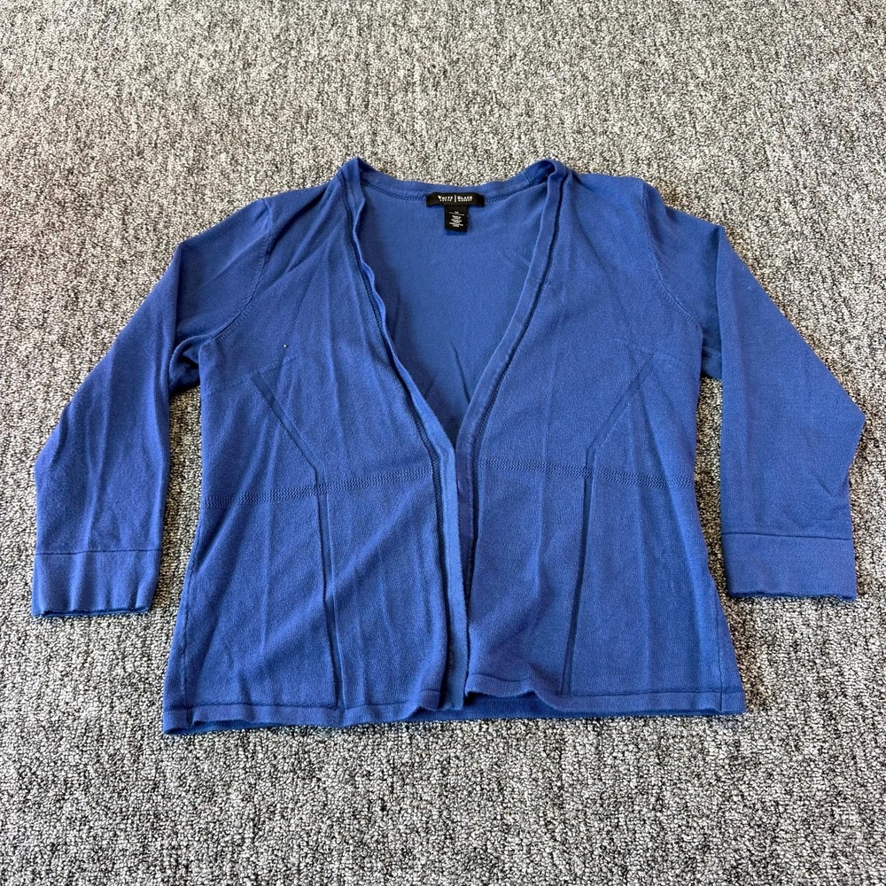 White House Black Market Cardigan Womens Medium Blue Rayon Nylon Open Front